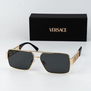 Versace Men Sunglasses Gold Grey Rectangle VE2290 100287 NEW AUTHENTIC